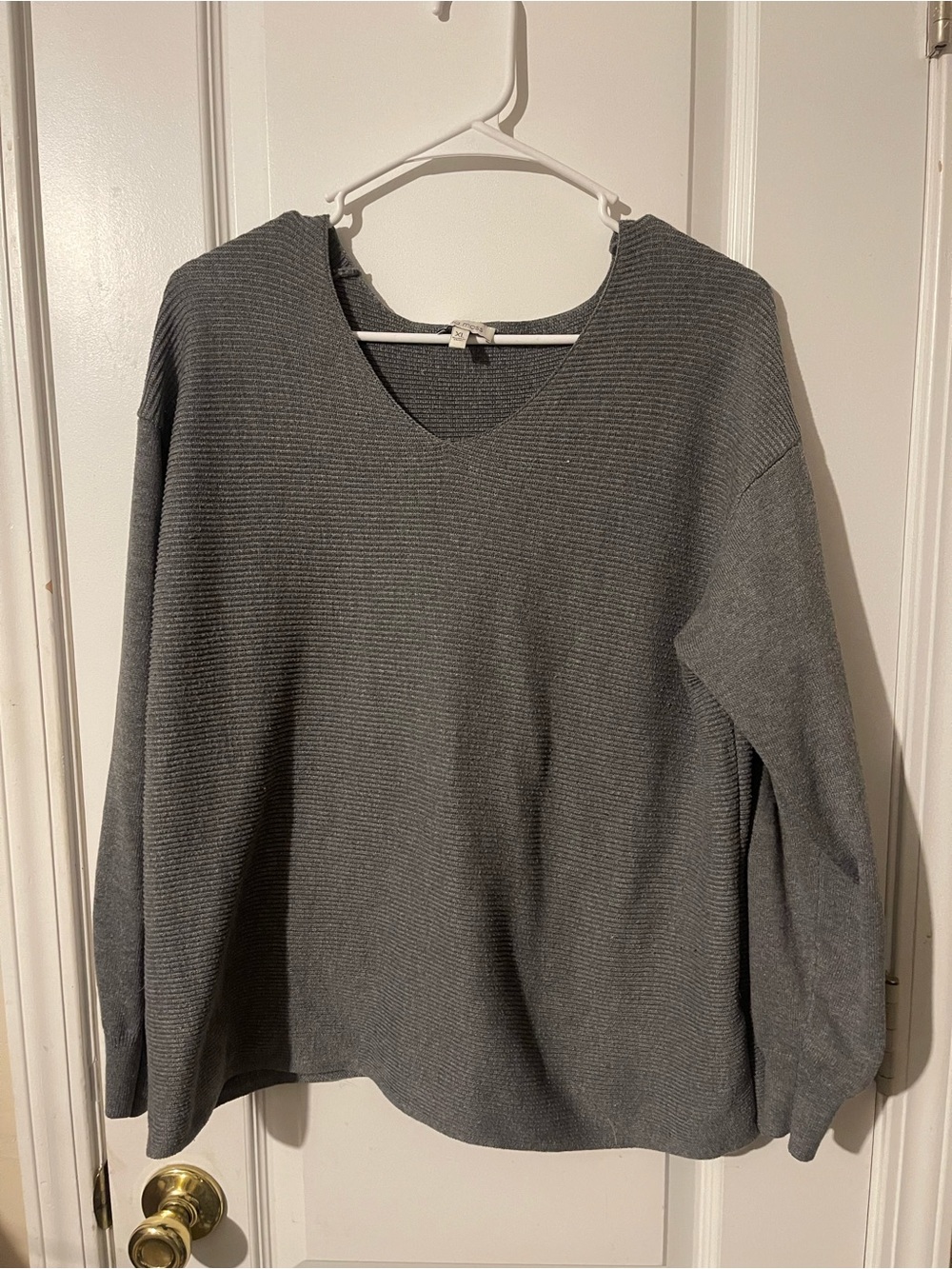 Ella Moss Gray Ribbed V-Neck Sweater